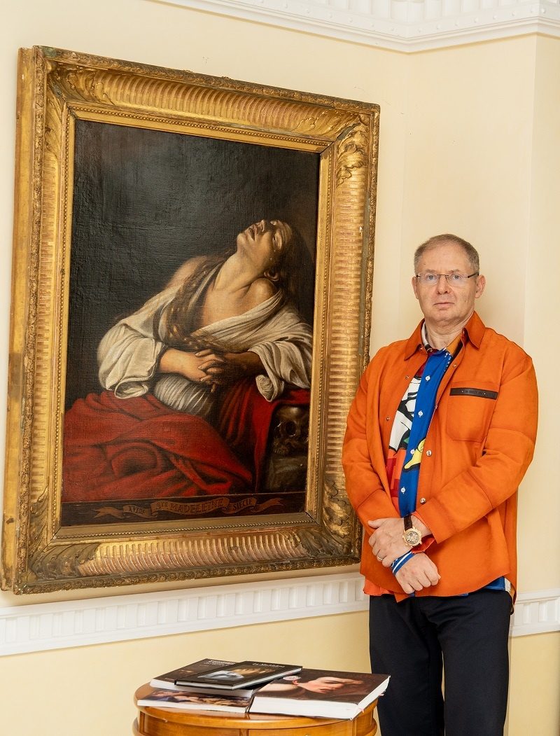 Steven Maksin beside the Mary Magdalene in Ecstasy canvas from the Maksin Family Collection
